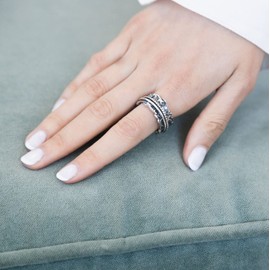 Energy Stone Joy & Overflow - Sterling Silver Spinner Ring (Style UK74), Silver, No Gemstone