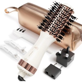 Unbranded Travel Dual Voltage Hair Dryer Brush 4-IN-1 Portable Mini Hot Air Blow Dryer ...