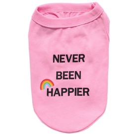 Elledia Dog Summer Sleeveless Clothes, Never Been Happier Print Costume for Small Dogs Cats Kittens Teacup, Pet Breathable Apparel for Indoor Outdoor Running Jogging Photo Shoots