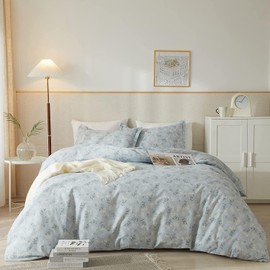 VM VOUGEMARKET Garden Blue Flower Comforter Set Full Soft Fluffy Microfiber Comforter Chic Floral Printed Bedding Set Vintage Flowers Botanical Comforter Set All Season Use