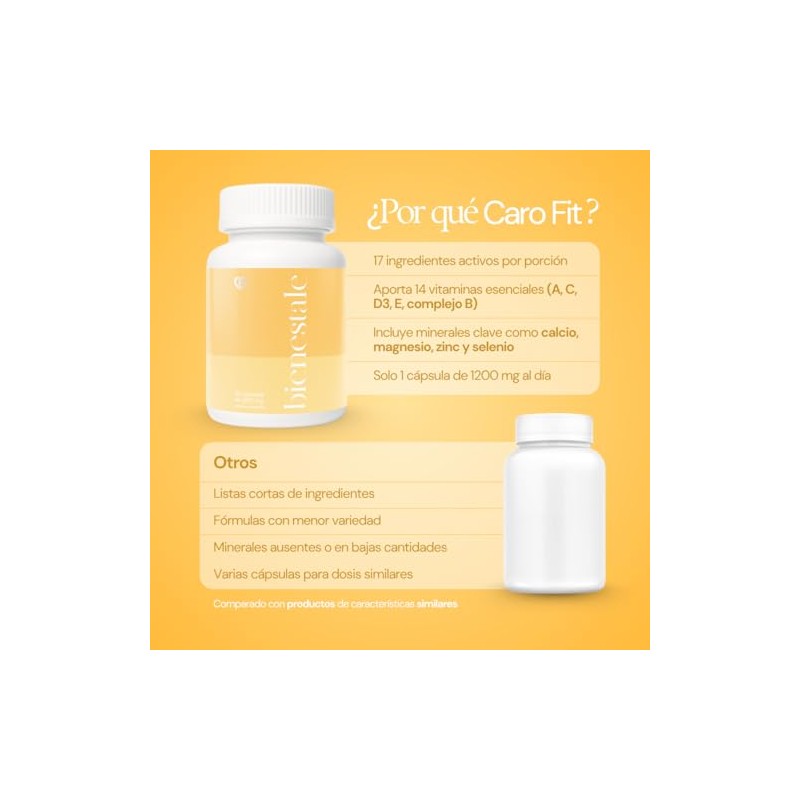 Caro Fit Bienestale Multivitamínico Mujer Gluten Vitaminas Minerales Incluye Calcio