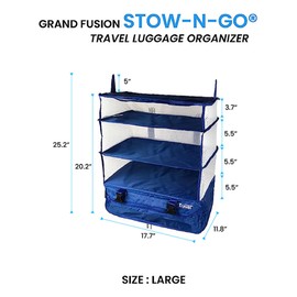 Stow-N-Go Portable Hanging Travel Shelves, Packing Organizer for Luggage. Carry on Closet for Clothes. Expandable Packing Cube. Travel Essentials. (Blue - XL, XL = (L) 17.7" x (W) 11.8")