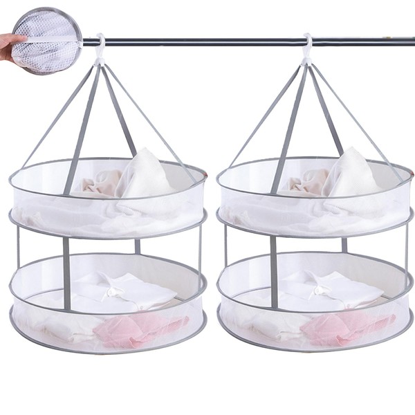 COMZPLIFE 2-Tier Mesh Folding Drying Rack, Windproof Foldable Laundry Hanging