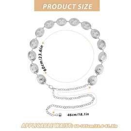 Nokwocy Gold belt, women's metal waist belt, chain belt, gold ladies, with hollowed daisy, adjustable buckles, belt gold, suitable for dresses, jeans, sweaters, stylish, Metal Concho Belt-silver