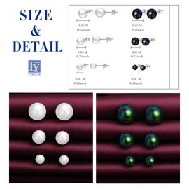 Yumilok 3/6 Pairs Women's Stud Earrings 925 Sterling Silver Round Pearls 4 6 8 mm White Black Jewellery Set Stud Piercing Earrings for Girls, Sterling Silver Cubic Zirconia, Cubic Zirconia