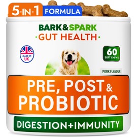 BARK&SPARK Vet Strength Dog Probiotics for Gut Health & Digestive Enzymes - Gas, Diarrhea, Constipation Relief Chewables - Allergies Itchy Skin - Dogs Digestive Health - Probiotics for Dogs (60 Ct)