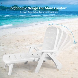 Safstar Folding Chaise Lounge Chair w/Wheels, Back Adjustable Rolling Lounger for Poolside Patio Backyard Deck Beach