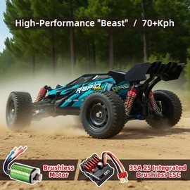 YAZHIYI 1/10 Brushless Terrain Fast Remote Control Car 70 KM/H, 1500MAH*2 Batteries, Electric RTR Remote Control Truck 4x4 Off-Road Waterproof, Suitable for Snow/Grass/Beach and Other All-Terrain