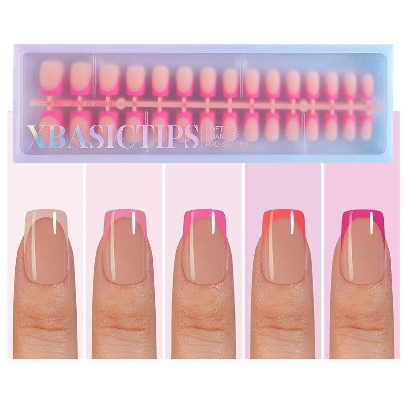 Misssix XBASICTIPS Uñas postizas francesas, 150 unidades, uñas postizas rosas