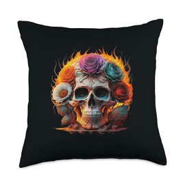 AK71Design-Totenschädel zum Tag der Toten Flower Dia De Los Muertos Skull Throw Pillow, 18x18, Multicolor