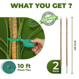2 Pack 48 Inch Bendable Moss Pole Monstera Plant Support Stakes for Indoor Plants - Tall Moss Stick Trellis for Potted Climbers - Stem Support Accessories for Climbing Houseplants