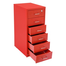 6 Drawer File Cabinet w/Wheels, Metal Vertical Filing Cabinet Red Storage Cabinets with Keys&Tag Slot, Freestanding Underdesk Chest, Mobile Storage File Organizer for Home Office, 11 * 16 * 27in
