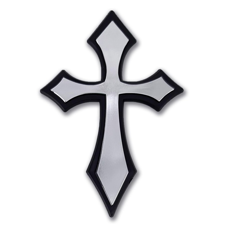 Christian Cross Pointed Plastic Chrome Color Emblem for Cars, Trucks,
