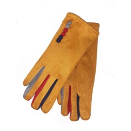 'Margot' Ladies' Gloves Vera Tucci Suede Feel Touch Screen Multi Coloured Fingers G05 - MUSTARD, SMALL