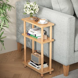 Apicizon Small Narrow Side Table, 3-Tier Skinny End Table for Small Spaces, Slim Nightstand with Storage Shelf, Bedside Table for Living Room, Bedroom, Natural
