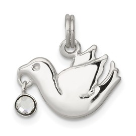 JewelryWeb 925 Sterling Silver Solid Back CZ Simulated Diamond Polished Dove Charm 15x15mm Wide Pendant Necklace for Women