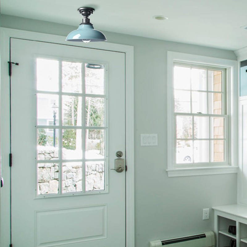 SAMTEEN Farmhouse Semi Flush Ceiling Light 12-Inch Light Blue Flush