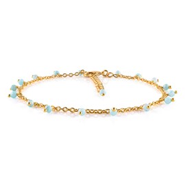 InfinityGemsArt Larimar Anklets in Hanging Beads Ankle Bracelets for Women Natural Birthstone 14k Gold Plated Jewelry in 9” +1.5” inch Chakra Crystals Birthday Gifts