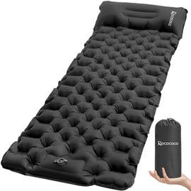 Air Mattress Rocacoco, 10cm Thickness, 70cm Width, Air Mat, Camping Mat, Foot Pump Type, Wide and Thick, Sleeping in Car, Lightweight, with Pillow, Can Be Joined, Compact, Waterproof, Disaster