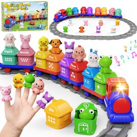 Electric Train Set for Toddlers & Kids Boy -Montessori Counting Matching & Sorting Activity Train Set Learning Toys with Farm Animals, Finger Puppets, Tracks Music Lights, Preschool Toy Birthday Gift