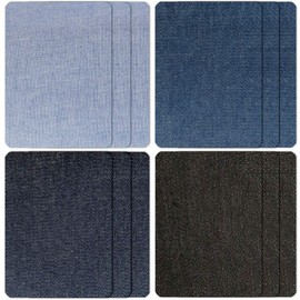 ETIKIDS - Pack of 12 Iron-On Patches, Jeans Repair and Decoration, Can be Cut to Size, 8.7 x 10 cm, Easy to Use, Black, Grey, Dark Blue, Sky Blue, Medium