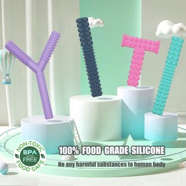 Sensory Chew Toys for Autistic Children, 4 Pack Chew Tubes Sticks for Kids Soft Durable Silicone, Oral Motor Tools Teething Tube for Sensory Kids with Anxiety, ADHD, SPD, Nursing Teether Toys BPA Free