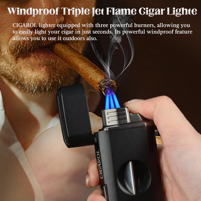 3 Jet Flame Cigar Lighter with Built-in V Cutter &