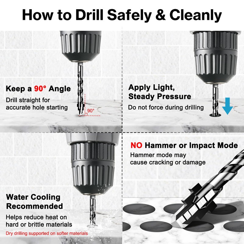 Lytool Tungsten Carbide Porcelain Tile Drill Bits Set with 1/4"