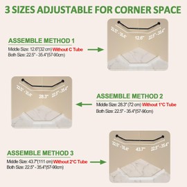 Diamond Shaped Shower Curtain Rod, Adjustable [Both Sides: 22.5" - 35.4", Middle: 12.6" /28.3" / 43.7"] Corner Shower Curtain Rod Pole for Bathroom, Clothing Store with 12 Hooks & Ceiling Support
