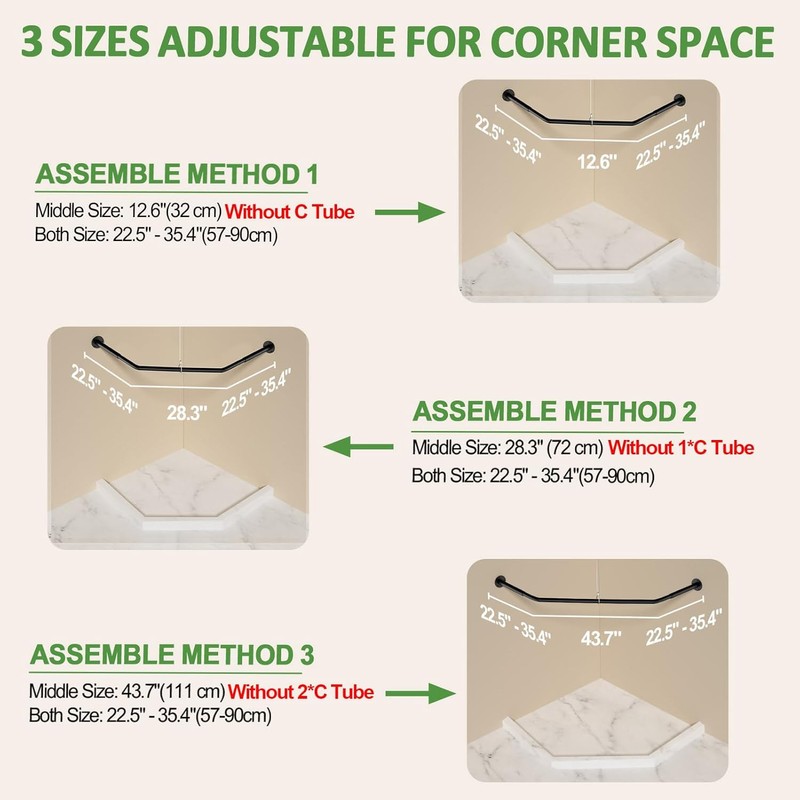 Diamond Shaped Shower Curtain Rod, Adjustable [Both Sides: 22.5" -