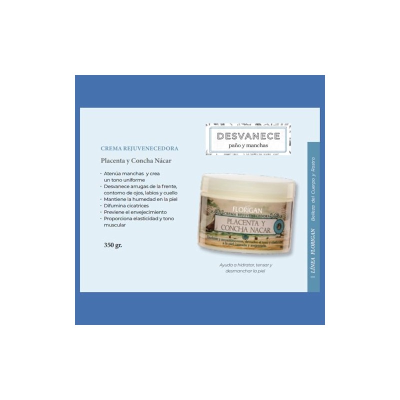 Crema Rejuvenecedora PLACENTA y CONCHA NÁCAR 350grs. FLORIGAN (3 piezas)