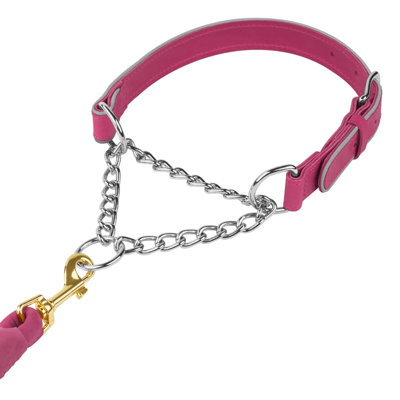 OOPSDOGGY Reflective Leather Martingale Dog Collar - Adjustable No Pull