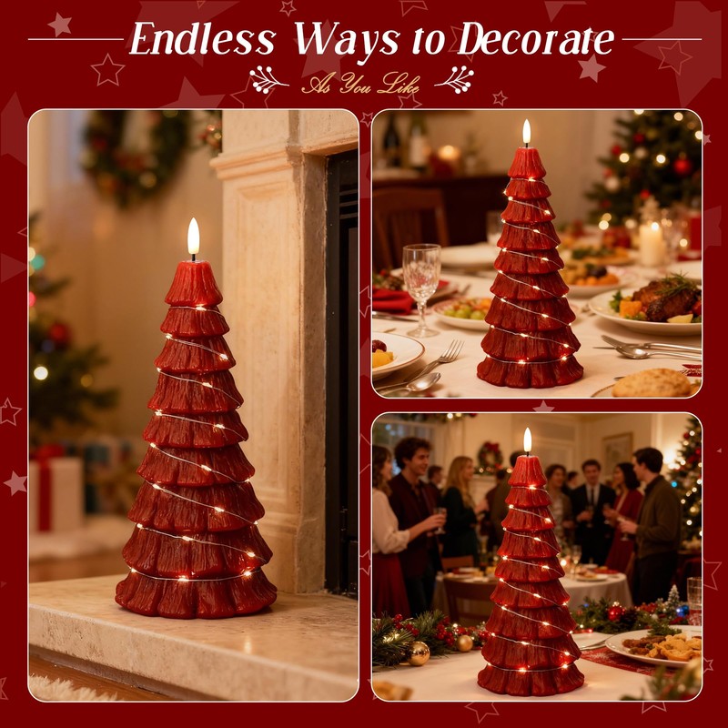 Christmas Tree Candles with Remote, Red Christmas Flameless Candles with