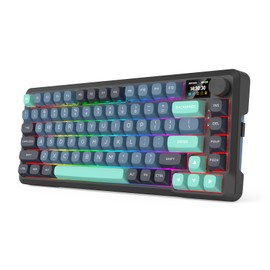 Redragon K724 PRO Wireless Gasket Gaming Keyboard w/Hype Screen & Knob, 81-Key Mechanical Keyboard, Easy-Control 1.14’’ TFT Info Display, 5-Layer Noise Dampening, Custom Linear Switch, Dark Jade Color