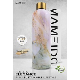 Mameido Stainless Steel Water Bottle, 750 ml, Pearl Marble Gold - Leak-proof Thermos Flask, Water Bottle BPA Free (Bisphenol A), Insulated Flask, Water Bottle Stainless Steel Coffee and Tea