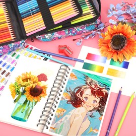 KALOUR PDAS 200 PCS Colored Pencils Set for Adult Coloring Books with Tutorial & Color Chart, 180 Artists Colored Pencils, 12 Watercolor Pencils, Art Supplies Gift, Portable Zipper Case