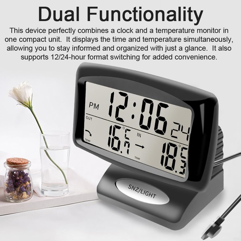 Car Clocks and Temperature, with Blue Backlight, Car Dashboard Digital