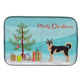 Caroline's Treasures CK3831DDM Gerberian Shepsky #2 Christmas Tree Dish Drying Mat Absorbent Dish Drying Mat Pad for Kitchen Counter Dish Drainer Mat for Countertop, 14 x 21", Multicolor
