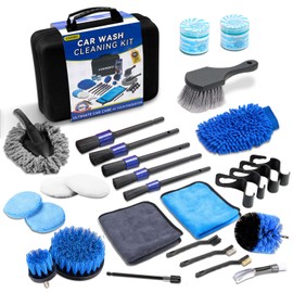29Pcs Car Detailing Kit,Compelete Car Cleaning Kits Interior Cleaner with Detailing Brushes,Drill Brush Heads,Car Wash Kit with Cleaning Gel,Wash Mitt,Car Hooks,Car Care Gift for Men