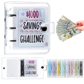 Jetec 1 Pcs 1000 Money Saving Challenge with 25 Binder Mini Savings Challenge Book with Envelopes Budget Saving Cash for Budgeting Planner Kid Student Christmas School Class Prize Gift (Black)