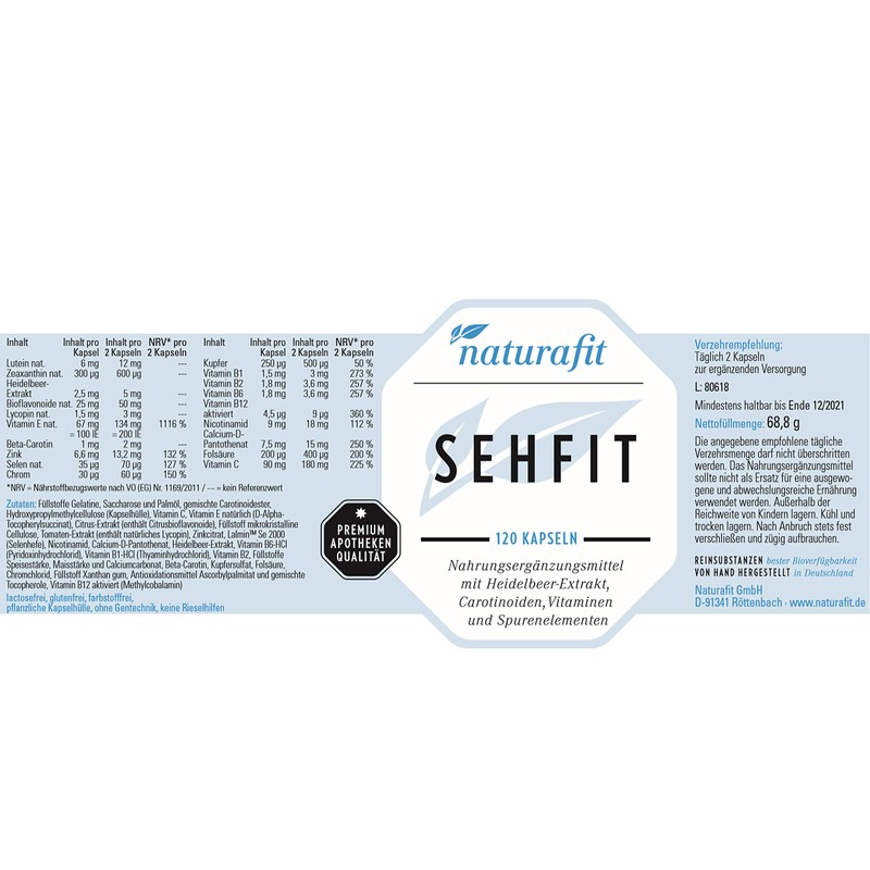 naturafit Sehfit Capsules, Pack of 120 Capsules