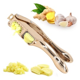 Gold Garlic Press 3 in 1 Heavy Duty Garlic Mincer Easy Squeeze Aluminium Alloy Multipurpose Garlic Crusher for Kitchen
