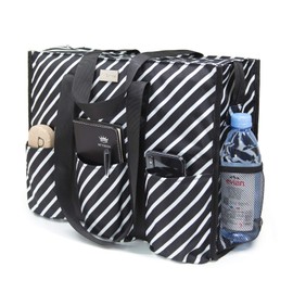 TOPDesign Utility Water Resistant Tote Bag with 13 Exterior & Interior Pockets, Top Zipper Closure & Thick Bottom Support, for Working Women, Teachers, Nurses, Accountants (Diagonal Stripes)