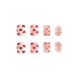 SINHOT Heart Press on Nails Medium Square Fake Nails Glossy Glue on Nails Squoval Acrylic Nails Valentines Day Arificial Nails Stick on False Nails with Design 24 pcs