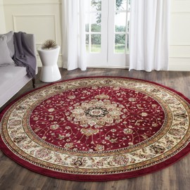 SAFAVIEH Lyndhurst Collection Area Rug - 8' Round, Red & Ivory, Traditional Oriental Design, Non-Shedding & Easy Care, Ideal for High Traffic Areas in Living Room, Bedroom (LNH329C)