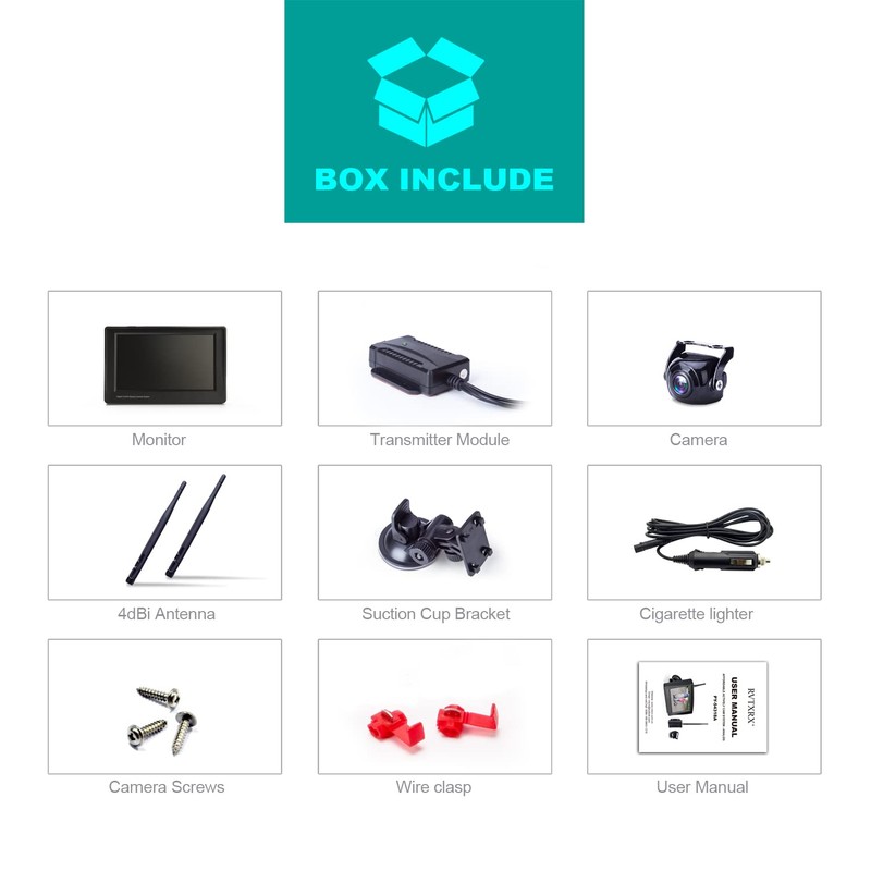 RVTXRX Wireless Backup Camera, 4.3 inch Monitor and 149° Wide