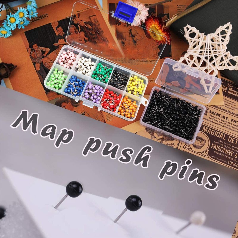500 Pcs Drawing Push Pins Map Pins, VEGCOO Black Push
