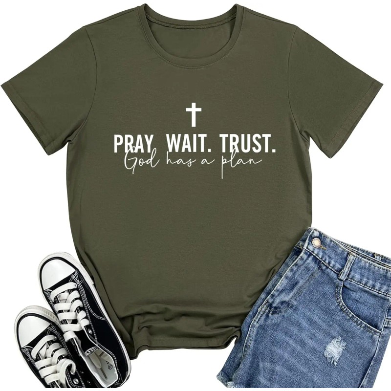 Women Pray Wait Trust Soft Sleeveless Crew Neck Cute Graphic
