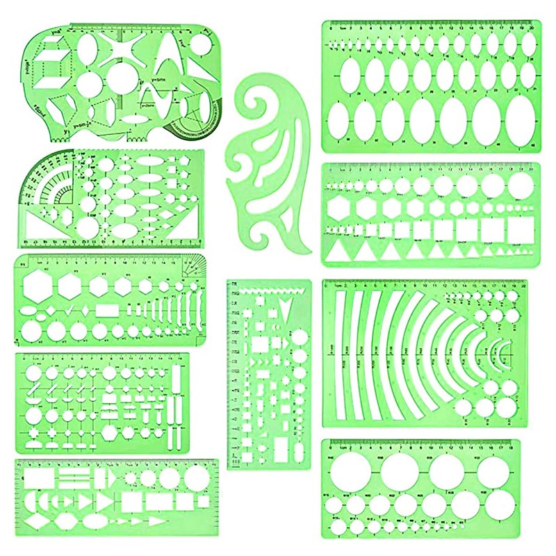 VOANZO 11 PCS Geometric Drawings Templates For Drawing Engineering Drafting