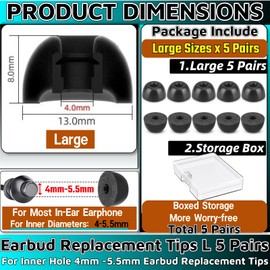Memory Foam Earbud Tips，Replacement Earbud Tips Ear Bud Replacement Tip Memory Foam Ear Tips IEM Ear Tips Earbud Replacement Tips for 4.0mm Connect Hole Most in-Ear Headphones (L Total 5 Pairs)
